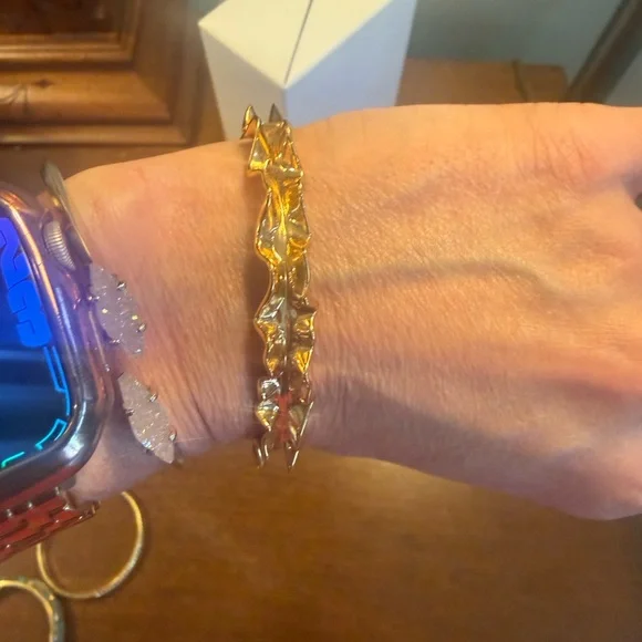 Kate Spade Gold-Tone Ruffle Hinged Bangle Bracelet - Picture 5 of 7